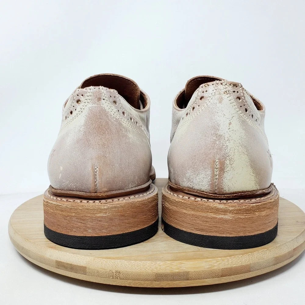 Frye Shoes Mens 9.5 D Paul Whitewash Leather Wingtip Brogue Oxford Mexico
